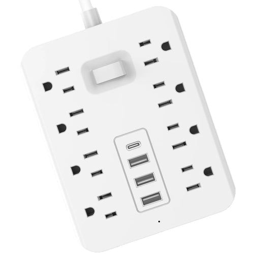 8 Outlets with 3 USB (1 USB C) Charging Ports, Multi Plug Outlet Extender, Flexible Short Charging Cable, Flat Plug Wall Mount D