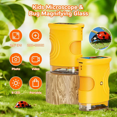 1000X Handheld Digital Microscope for Kids with 2.0" IPS Screen, USB Rechargeable Pocket Microscope Toy