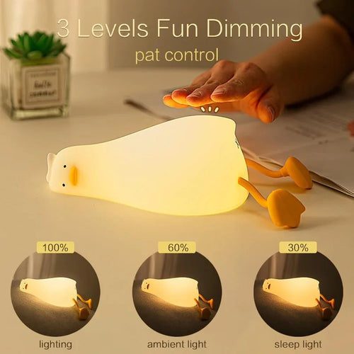 LED Duck Night Light, Rechargeable Touch Silicone Animal Lamp for Bedroom & Kids Gift