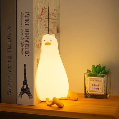 LED Duck Night Light, Rechargeable Touch Silicone Animal Lamp for Bedroom & Kids Gift
