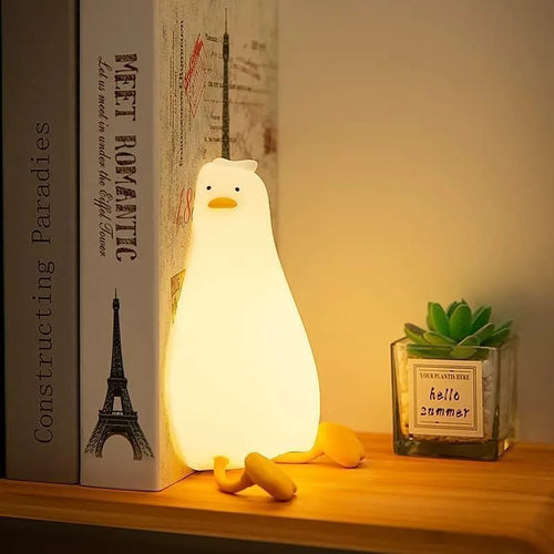 LED Duck Night Light, Rechargeable Touch Silicone Animal Lamp for Bedroom & Kids Gift