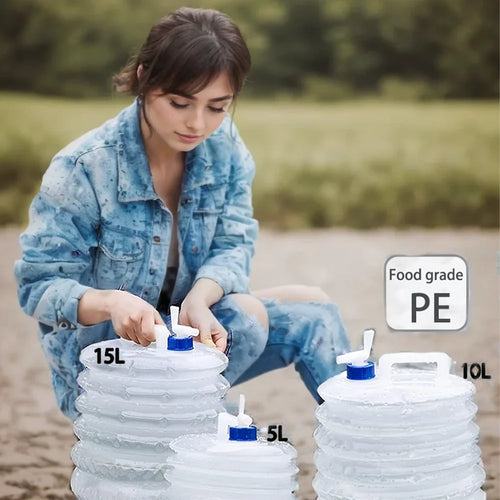 Collapsible Water Storage Bucket 5L/10L/15L – Portable Leak-Proof PEVA Container for Camping, Hiking & Emergency Use