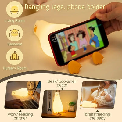 LED Duck Night Light, Rechargeable Touch Silicone Animal Lamp for Bedroom & Kids Gift