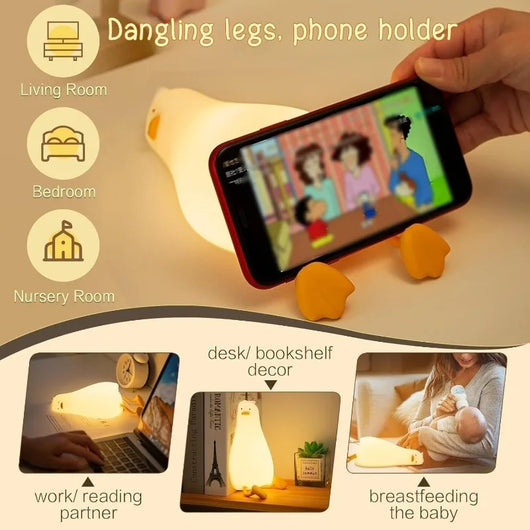 LED Duck Night Light, Rechargeable Touch Silicone Animal Lamp for Bedroom & Kids Gift