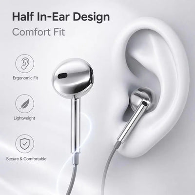 Metallic Finish Wired Earphones with Microphone, In-Line Remote & Crystal Storage Case