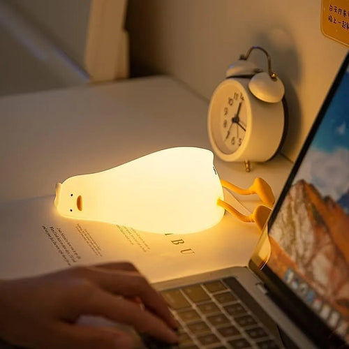 LED Duck Night Light, Rechargeable Touch Silicone Animal Lamp for Bedroom & Kids Gift