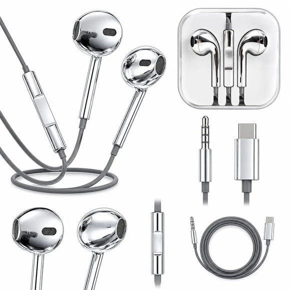 Metallic wired earphones, in-line remote and crystal storage case