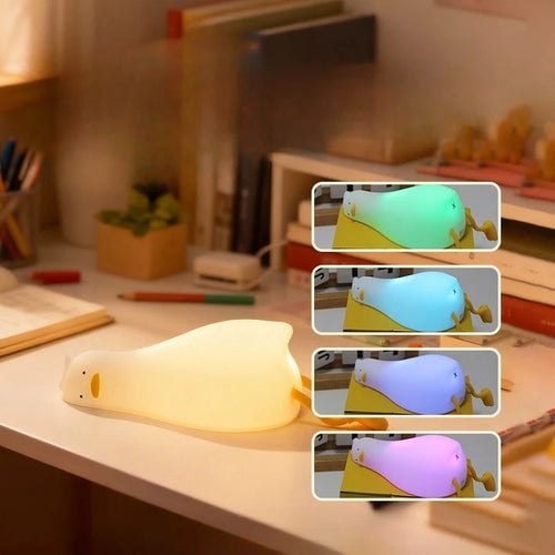 LED Duck Night Light, Rechargeable Touch Silicone Animal Lamp for Bedroom & Kids Gift