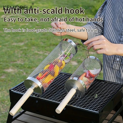Stainless Steel Rolling BBQ Grill Basket Set
