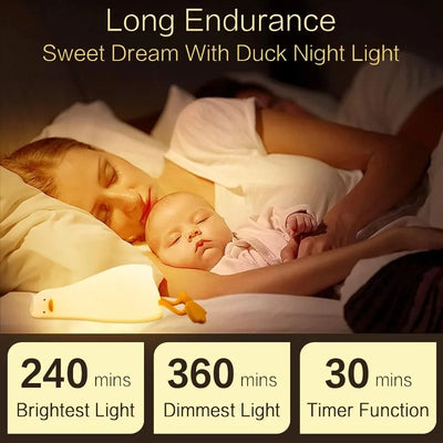 LED Duck Night Light, Rechargeable Touch Silicone Animal Lamp for Bedroom & Kids Gift