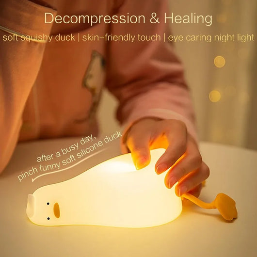 LED Duck Night Light, Rechargeable Touch Silicone Animal Lamp for Bedroom & Kids Gift