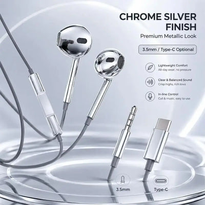 Metallic Finish Wired Earphones with Microphone, In-Line Remote & Crystal Storage Case