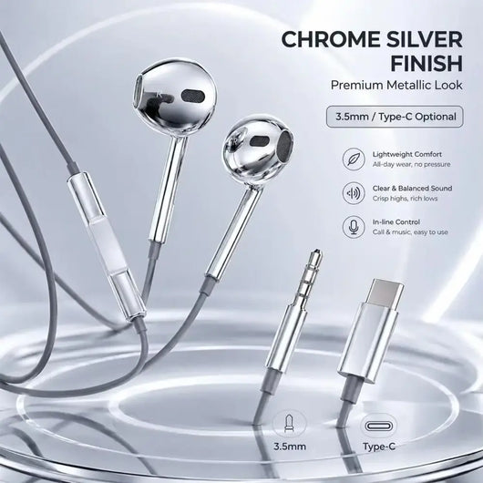 Metallic Finish Wired Earphones with Microphone, In-Line Remote & Crystal Storage Case