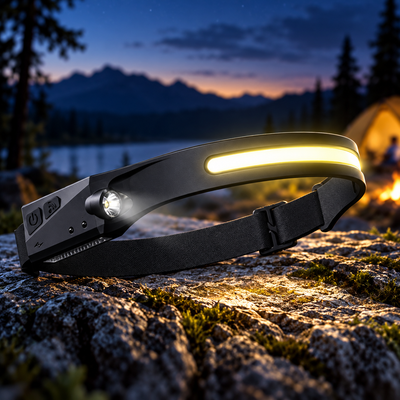 230° LED Motion-Sensor Headlamp, USB Rechargeable Wide Beam + Spotlight, IPX4
