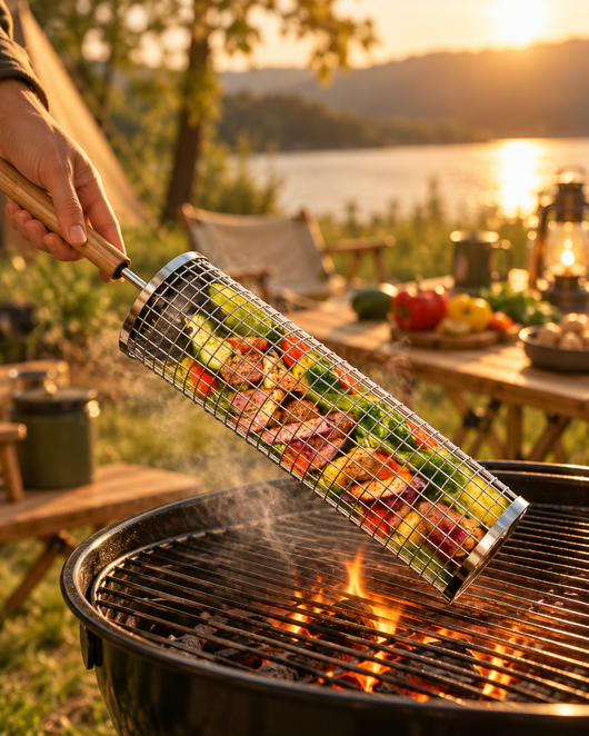Stainless Steel Rolling BBQ Grill Basket Set